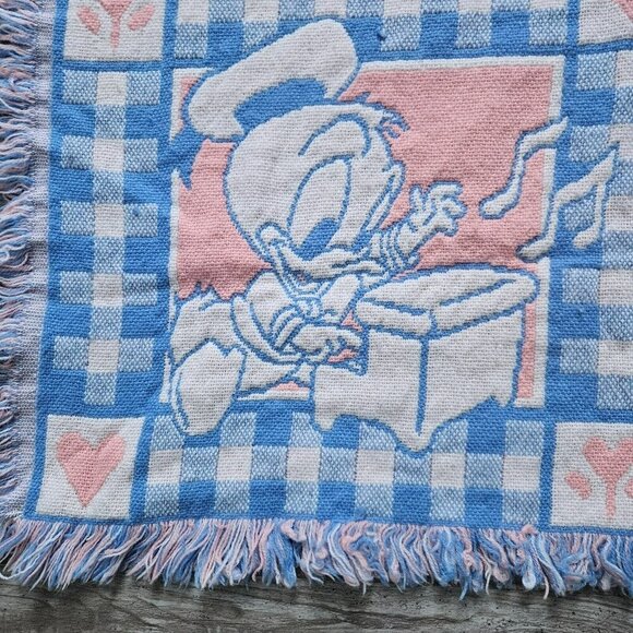 Disney Woven Knit Baby Blanket Mickey Mouse Minnie Donald Duck Pluto Vintage - Picture 3 of 14